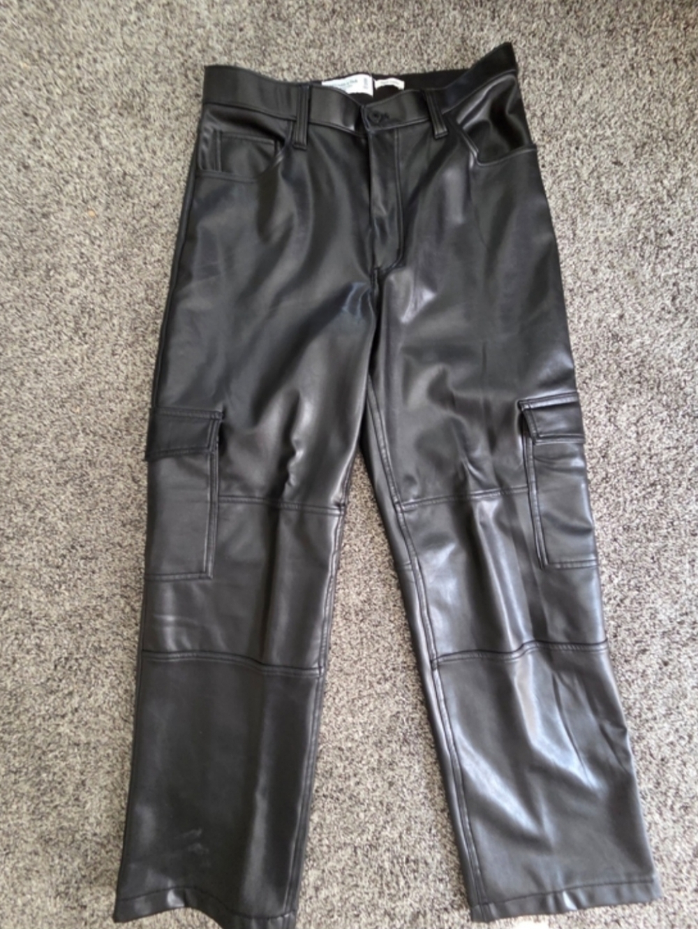 Abercrombie Vegan Leather Cargo Pants Black High Rise Wide Leg